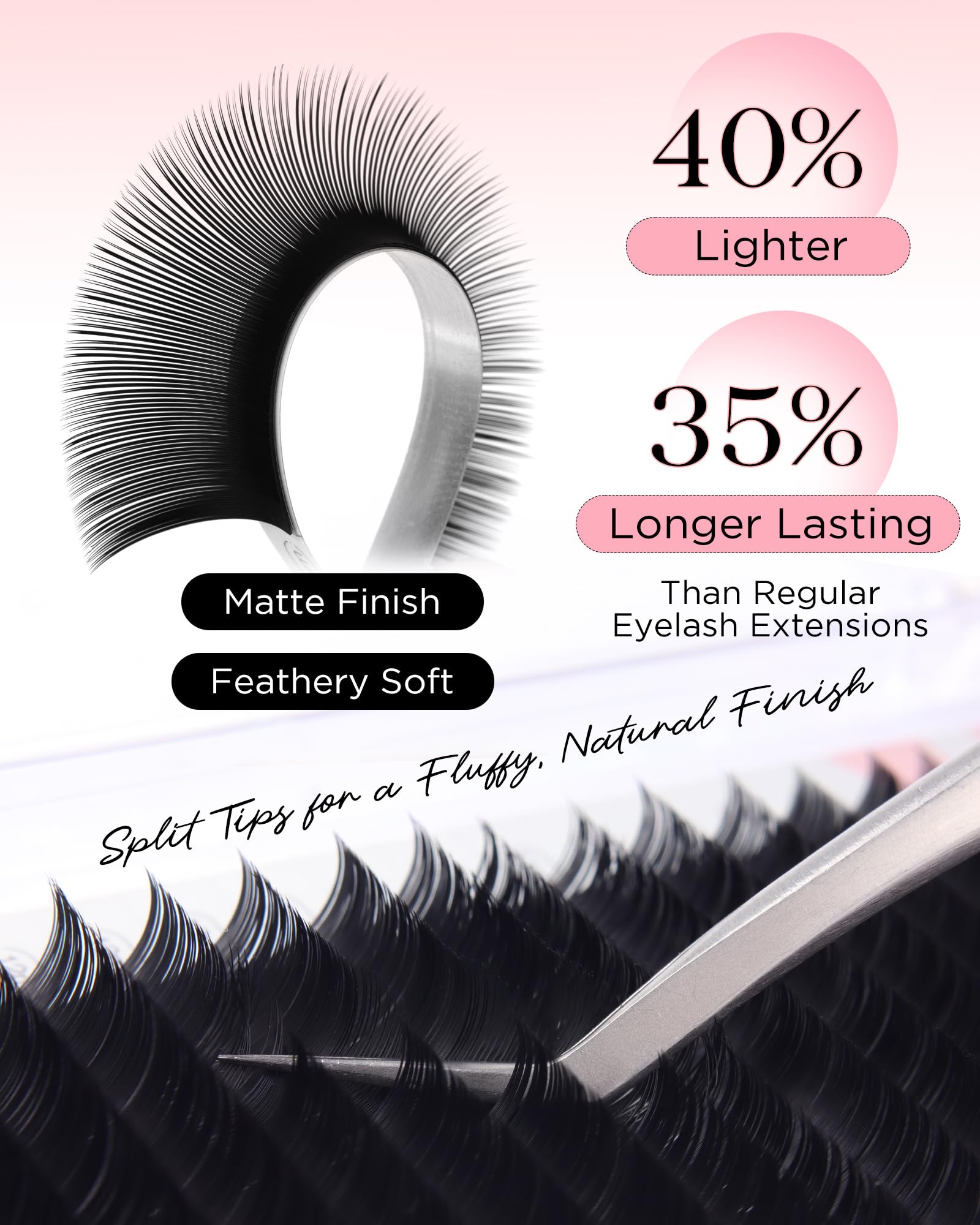Ellipse flat eyelash extension close up 0.15 C Curl