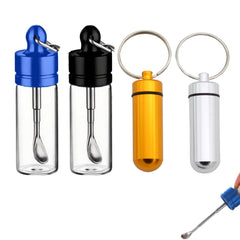 elpha glass containers with folding spoons blue and black lids