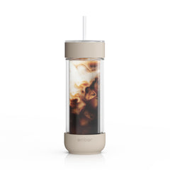 Ember Cold Tumbler 16oz sandstone with borosilicate insulated glass exterior