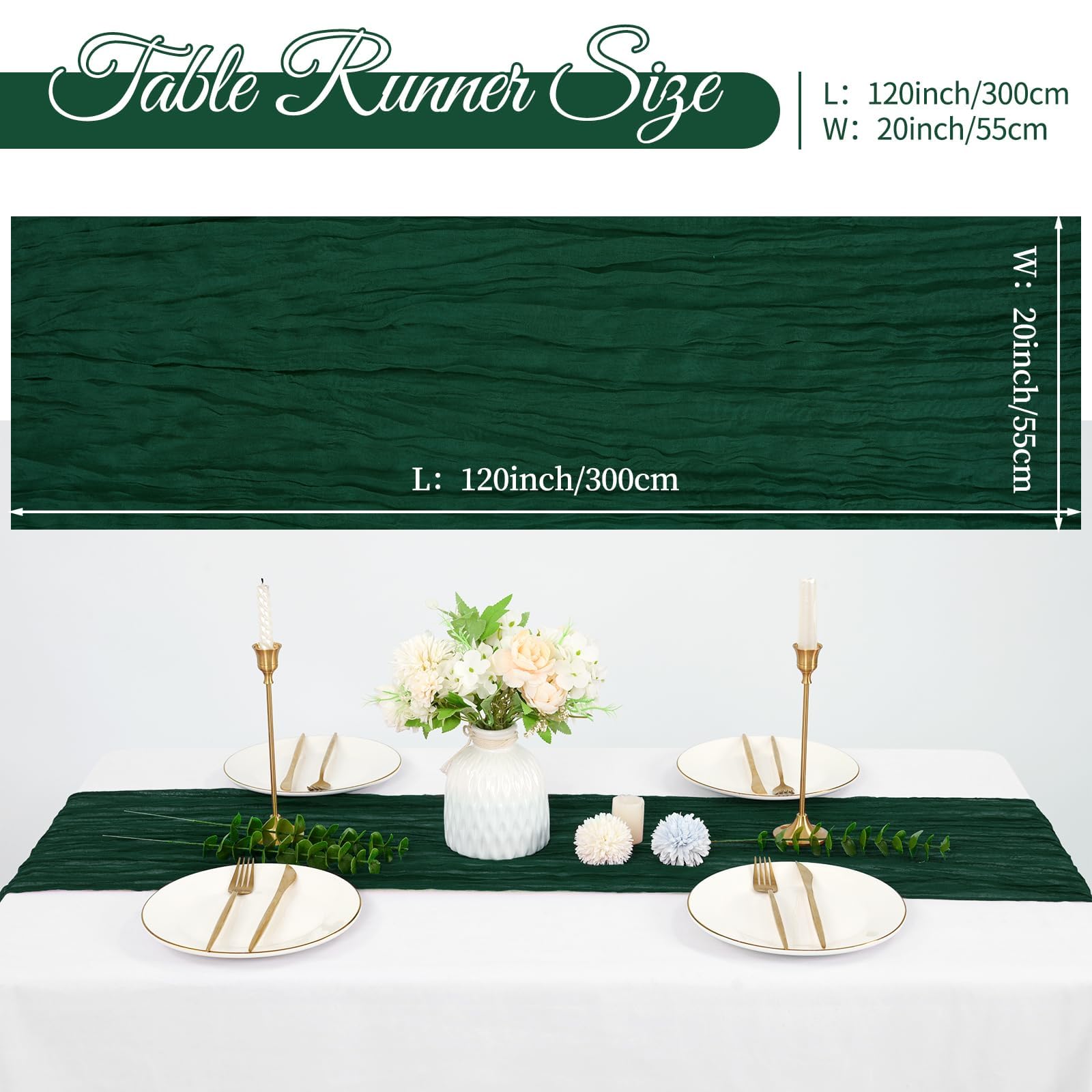 Bohemian Romantic style cheesecloth runner emerald green by XLEUDTER