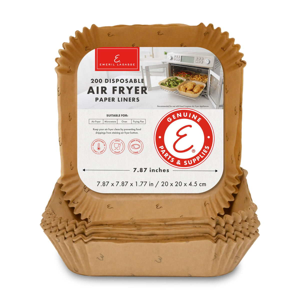 Emeril Lagasse air fryer liners 7.87 inch square packaging
