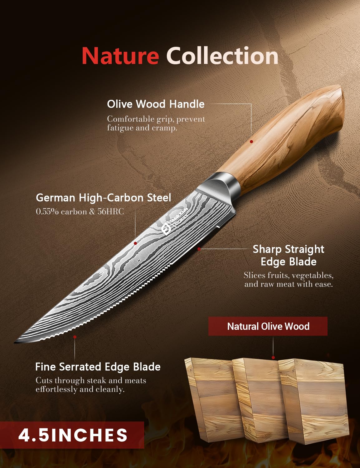 4.5 inch Emojoy steak knives blade with serration