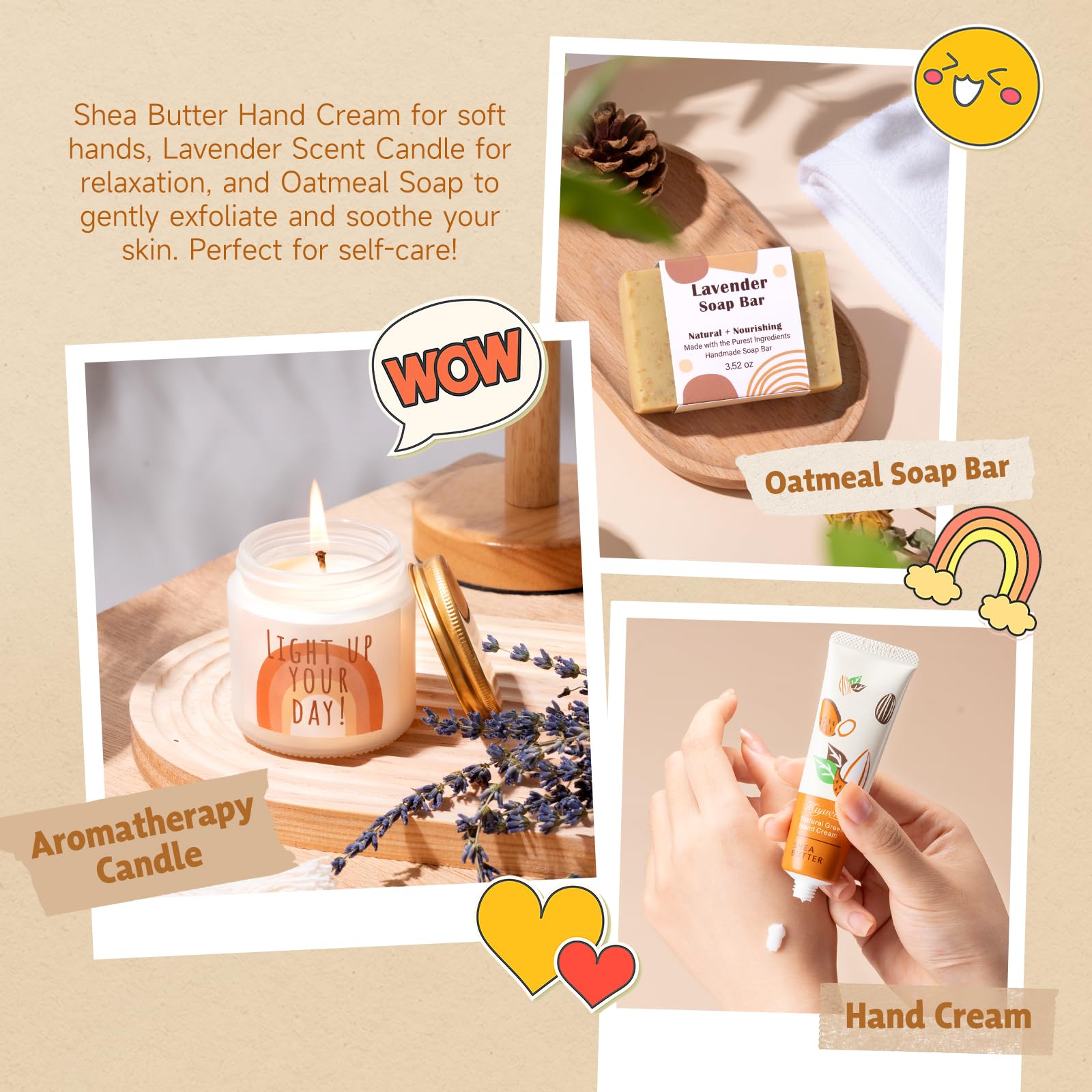Oatmeal coconut soap bar included in 9 item gift box