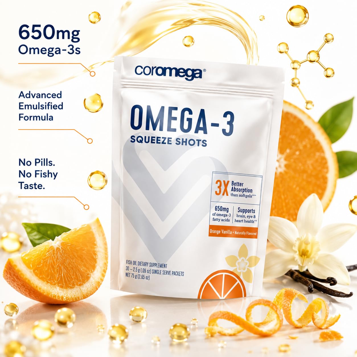 Gluten free sugar free artificial coloring free omega-3 packaging