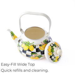 Liftable handle and curved pour spout on teapot