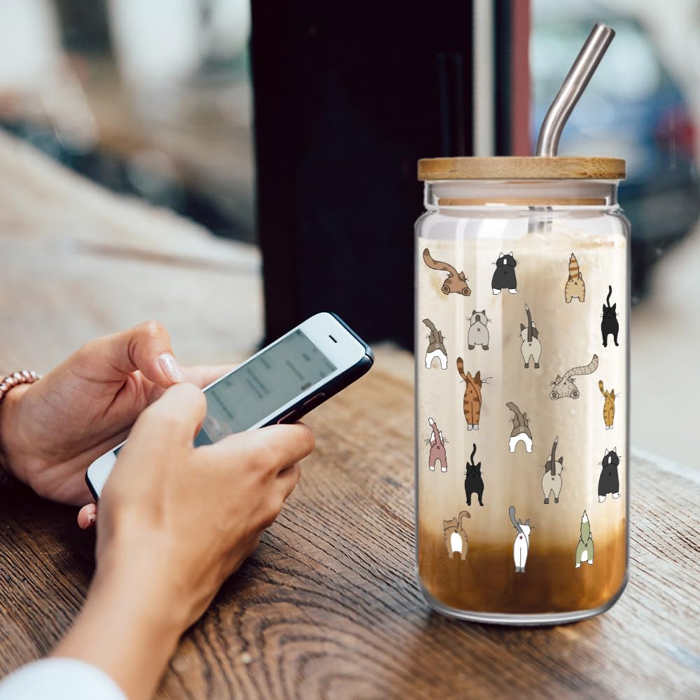 Enanaimg funny glass cup with lid and straw