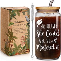 Enanaimg glass cup 16oz with lid and straw