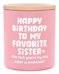 Encoink sister birthday candle in pink jar with wooden lid