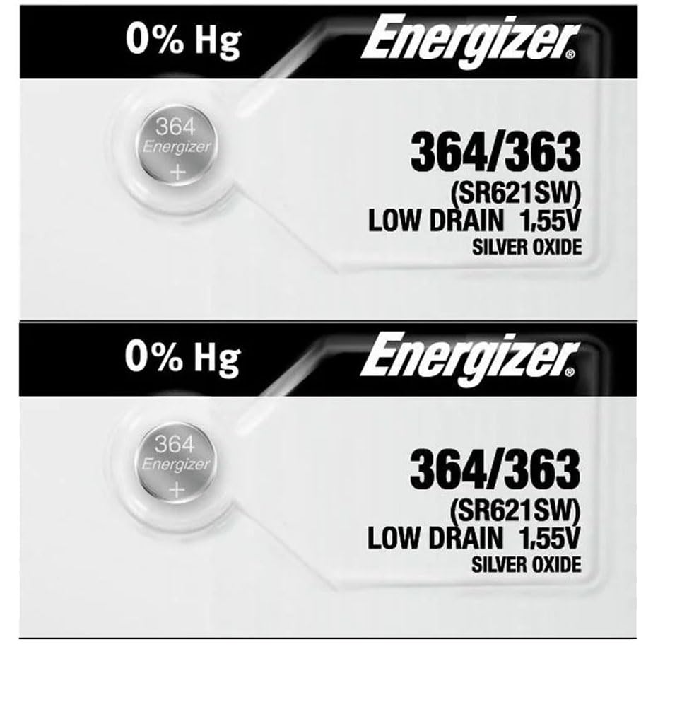 Energizer 364 363 silver oxide watch batteries SR621SW SR60 2-pack