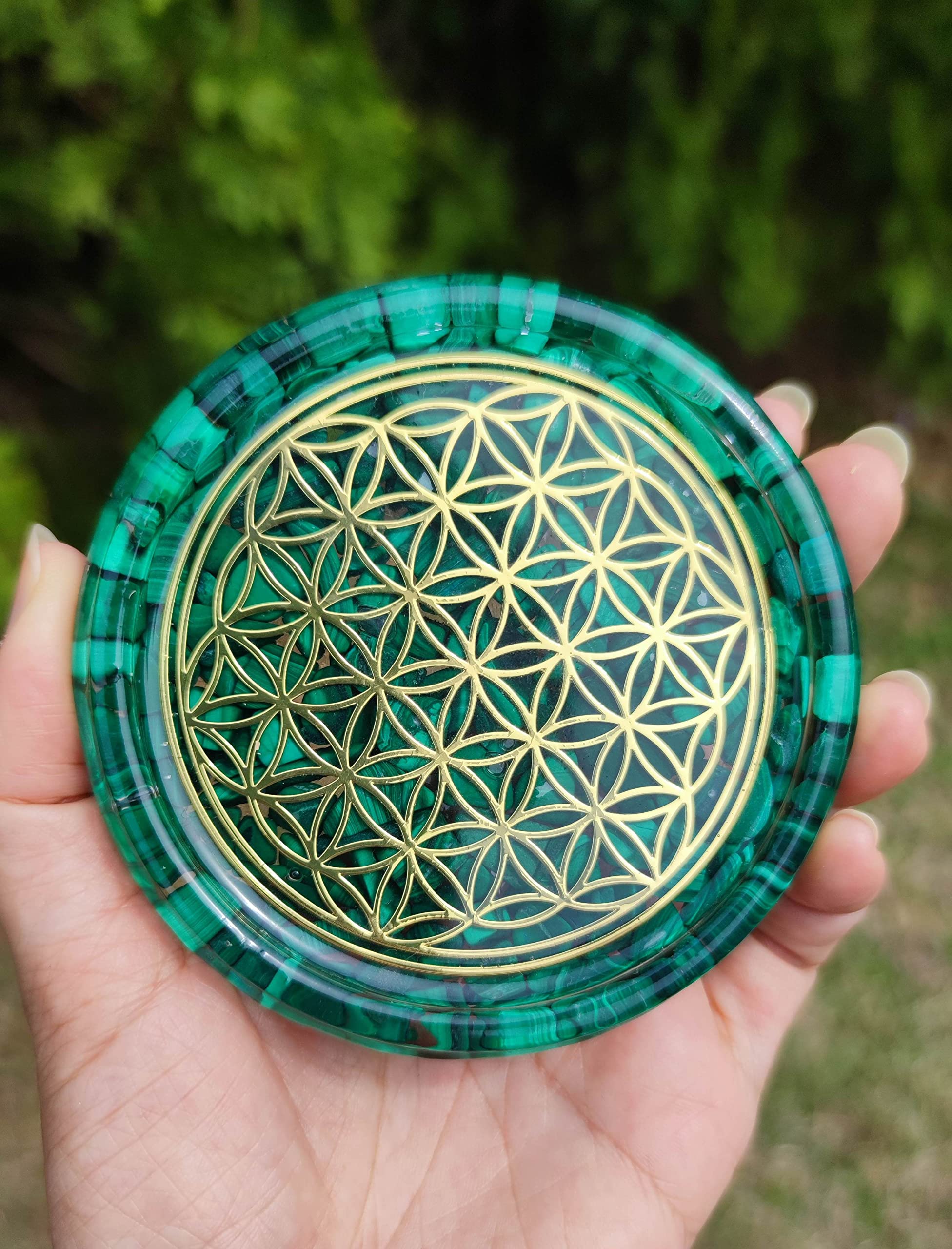 Energy Dome Malachite coaster cleansed with Palo santo and white sage