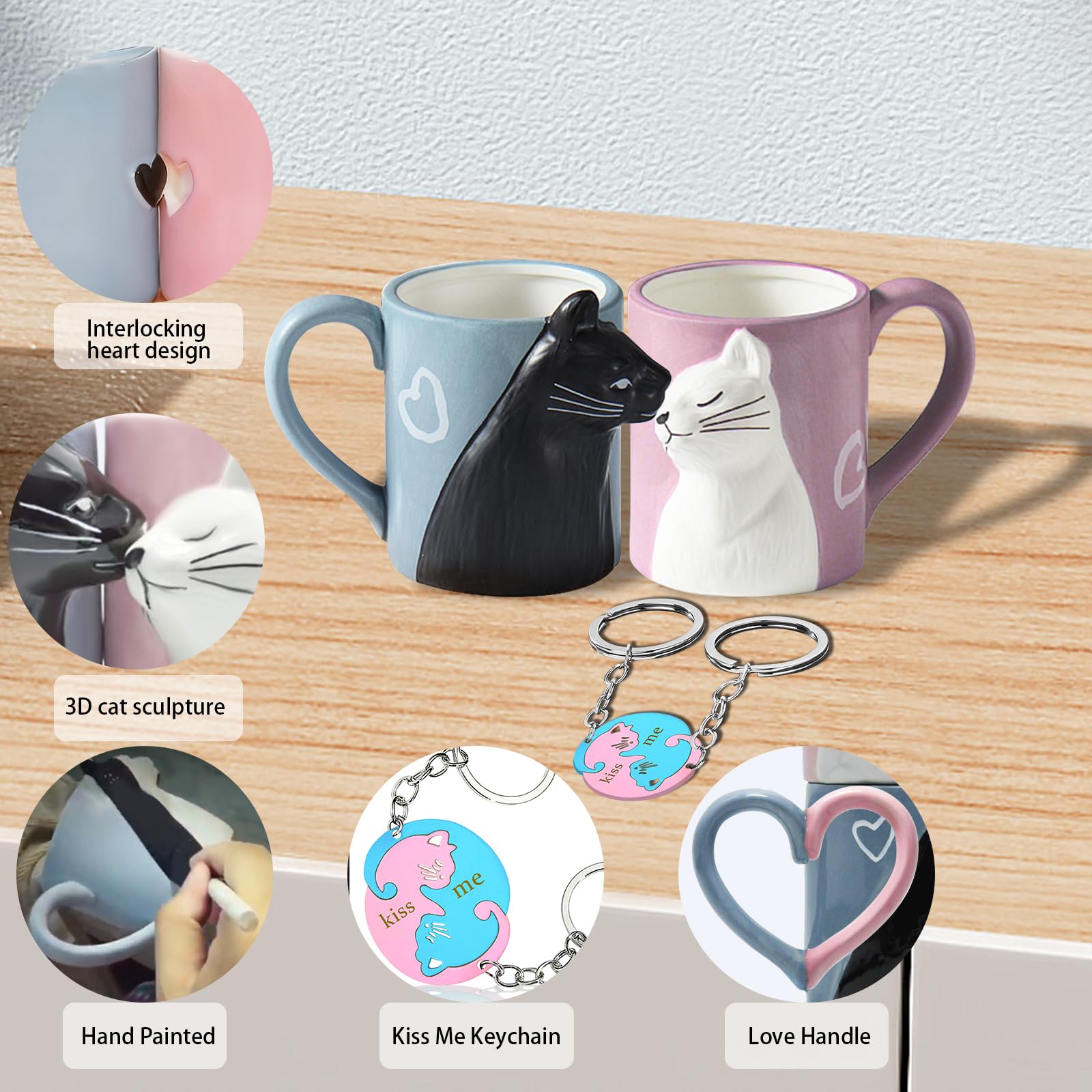 Handmade ceramic cat mugs MengCat 12oz