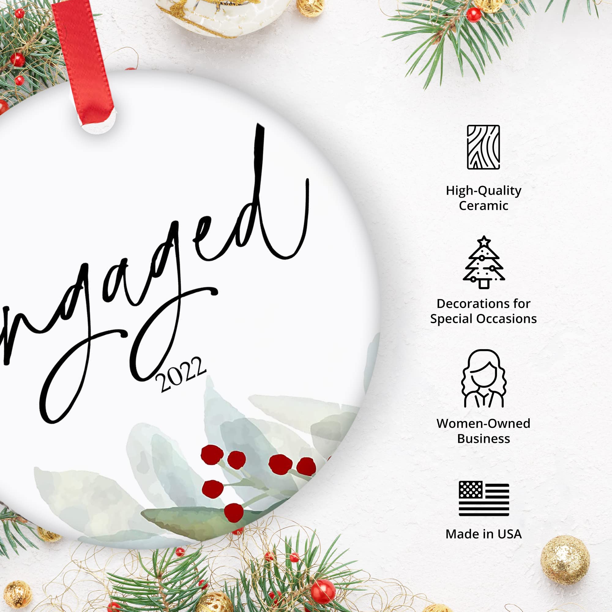 Ceramic Christmas ornament for newly engaged couples