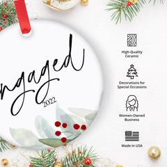 Ceramic Christmas ornament for newly engaged couples