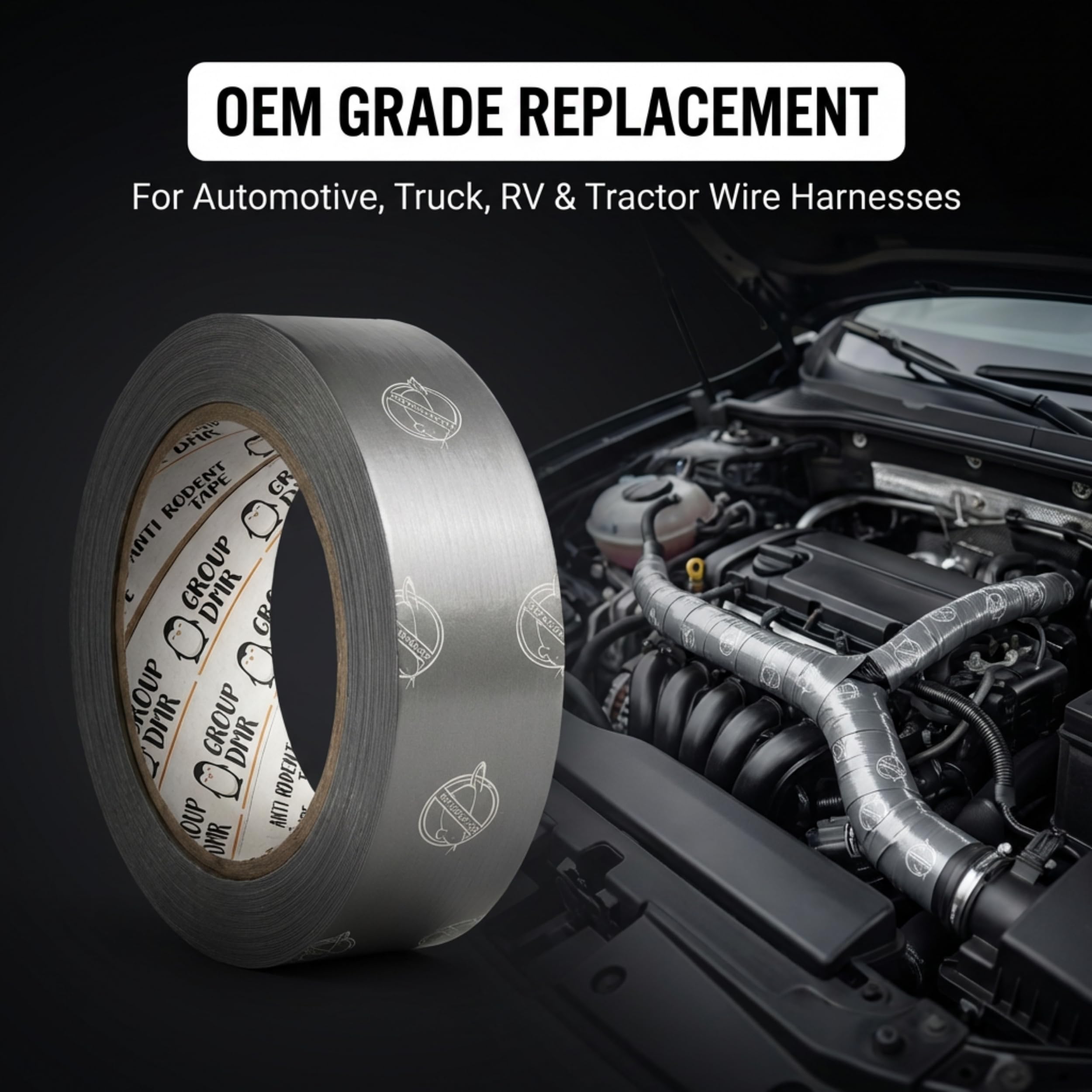 Automotive engine bay wiring protected by deterrent tape