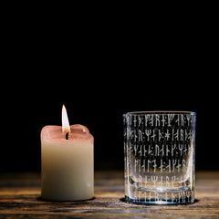 3oz shot glass with Nordic runes design