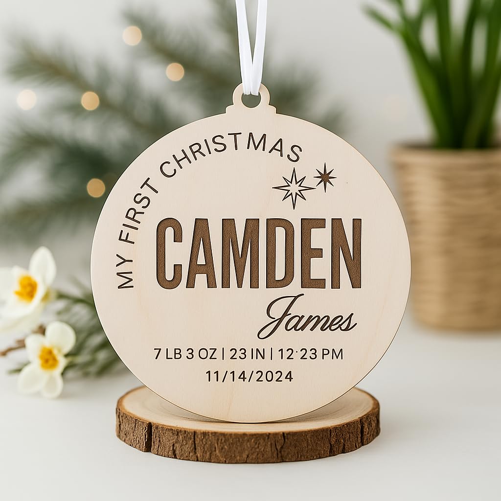 Clear Acrylic White Text baby ornament option