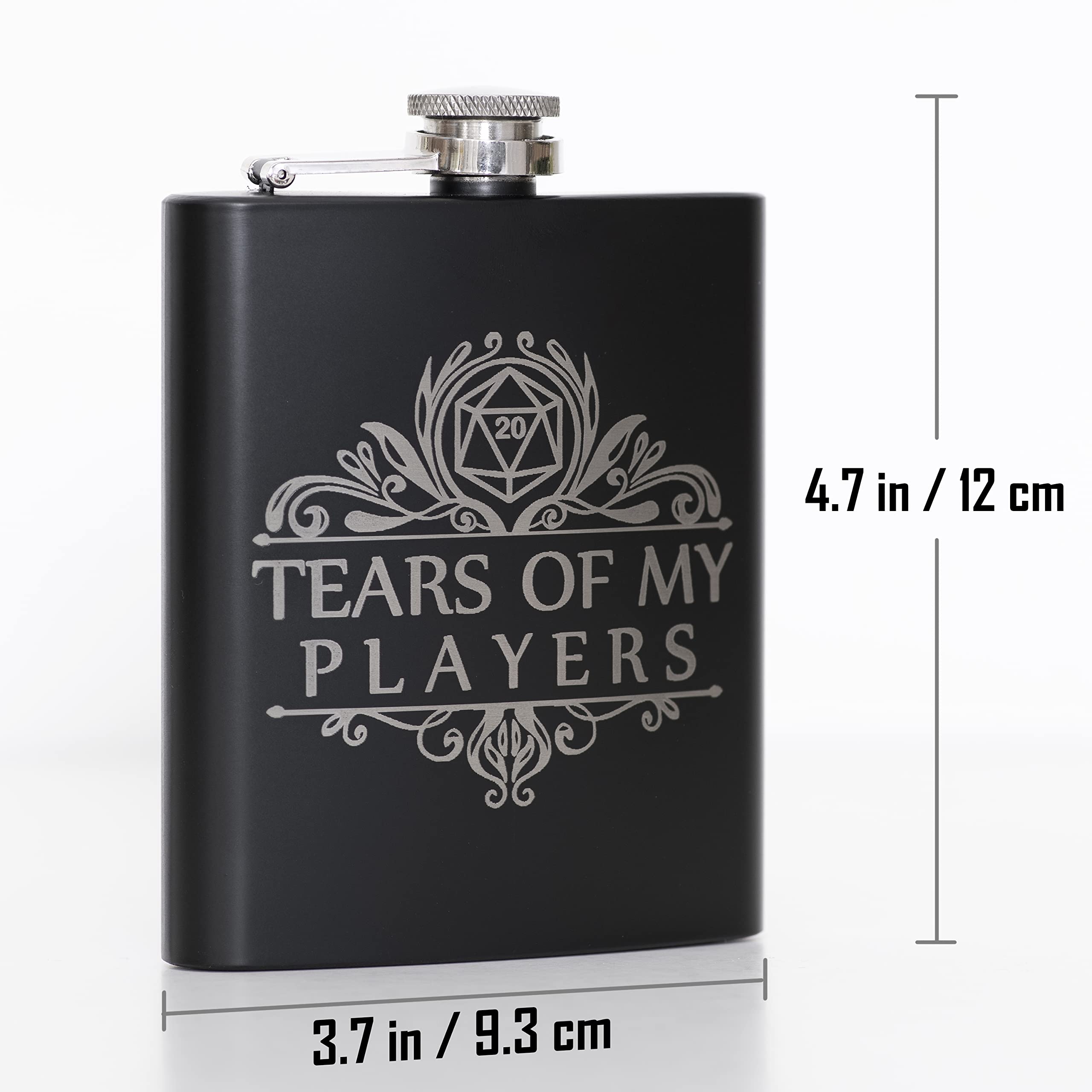 Engraved Tears of My Players flask with funnel
