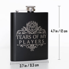 Engraved Tears of My Players flask with funnel