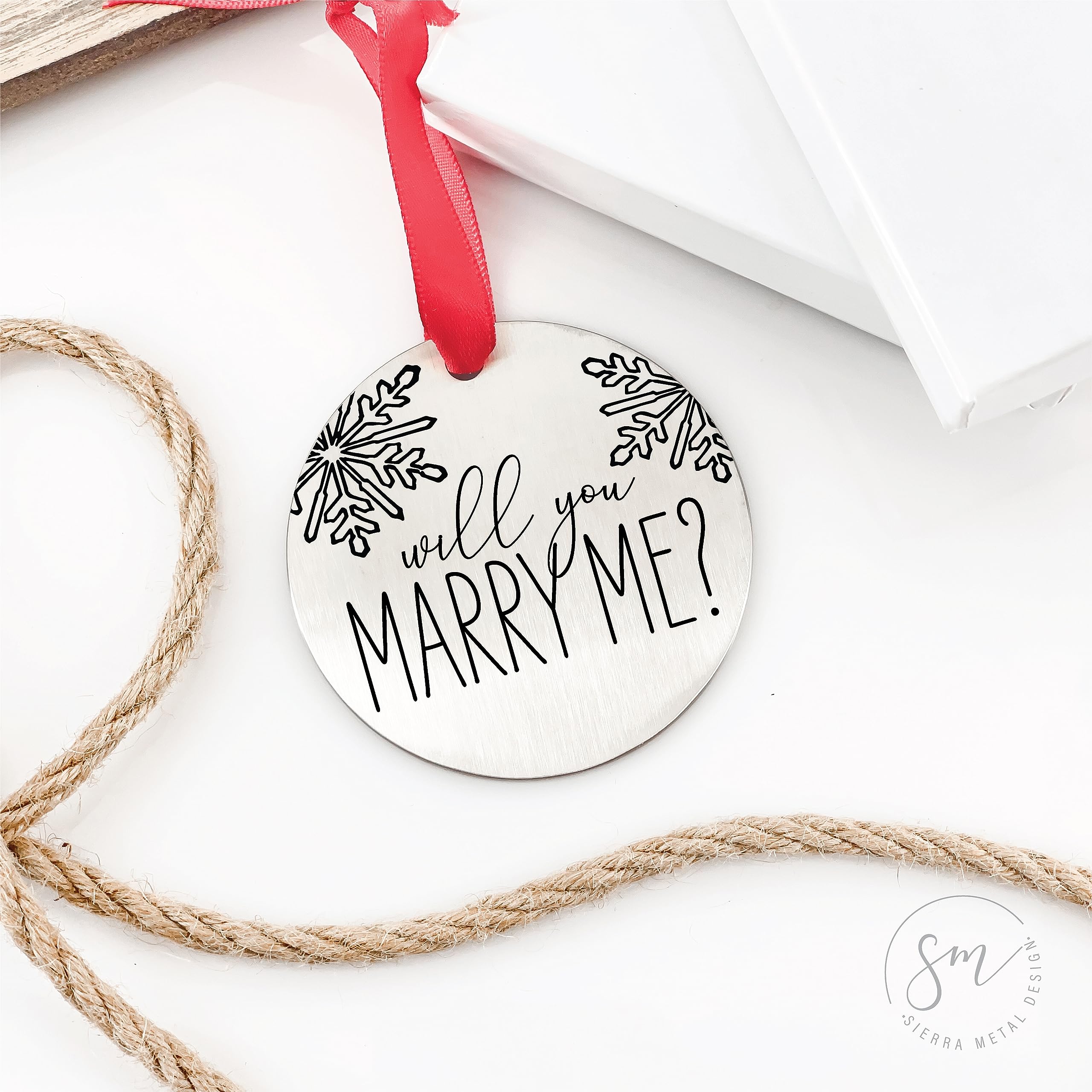 Engraved stainless steel ornament Will You Marry Me
