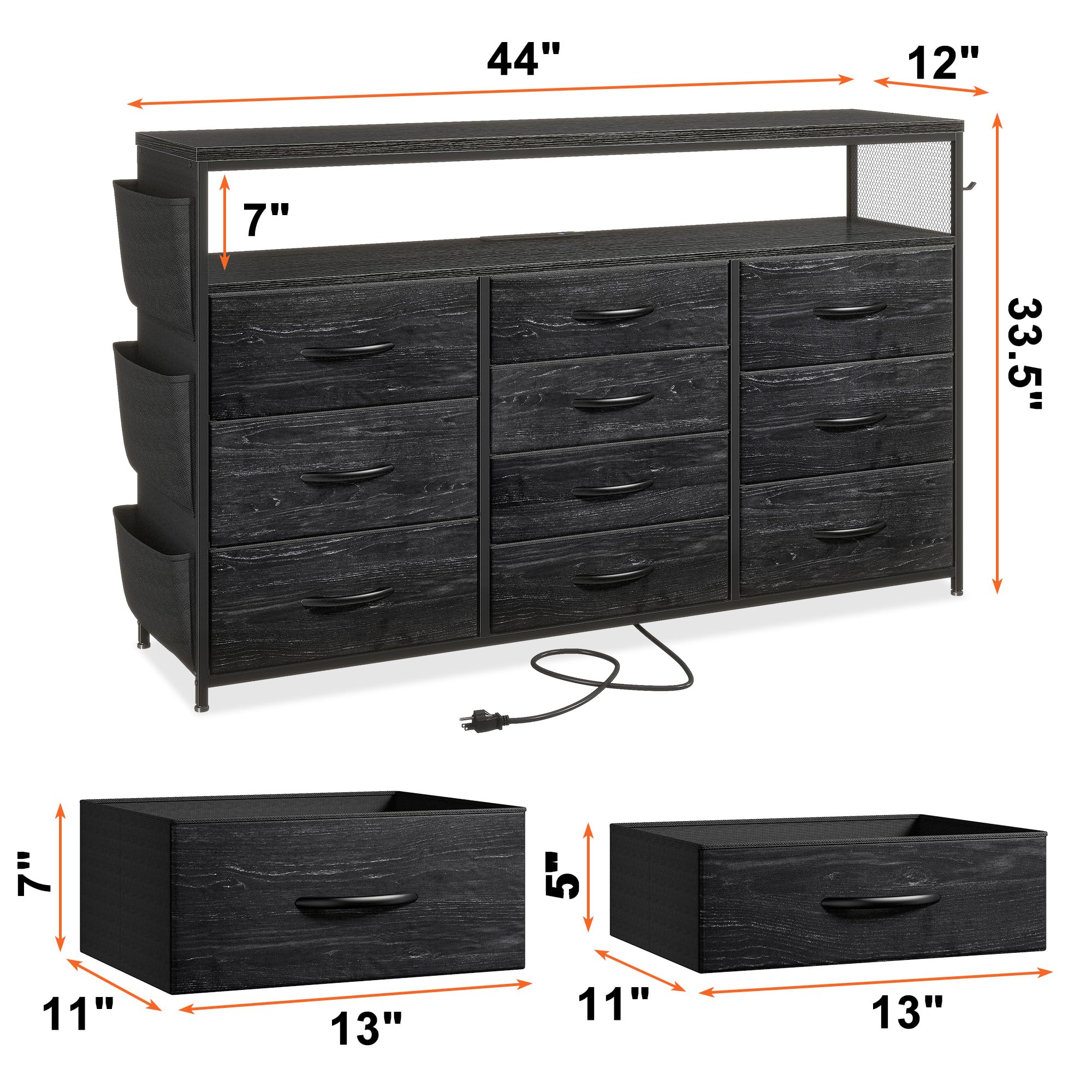 Dresser showing side pockets and hanging hook