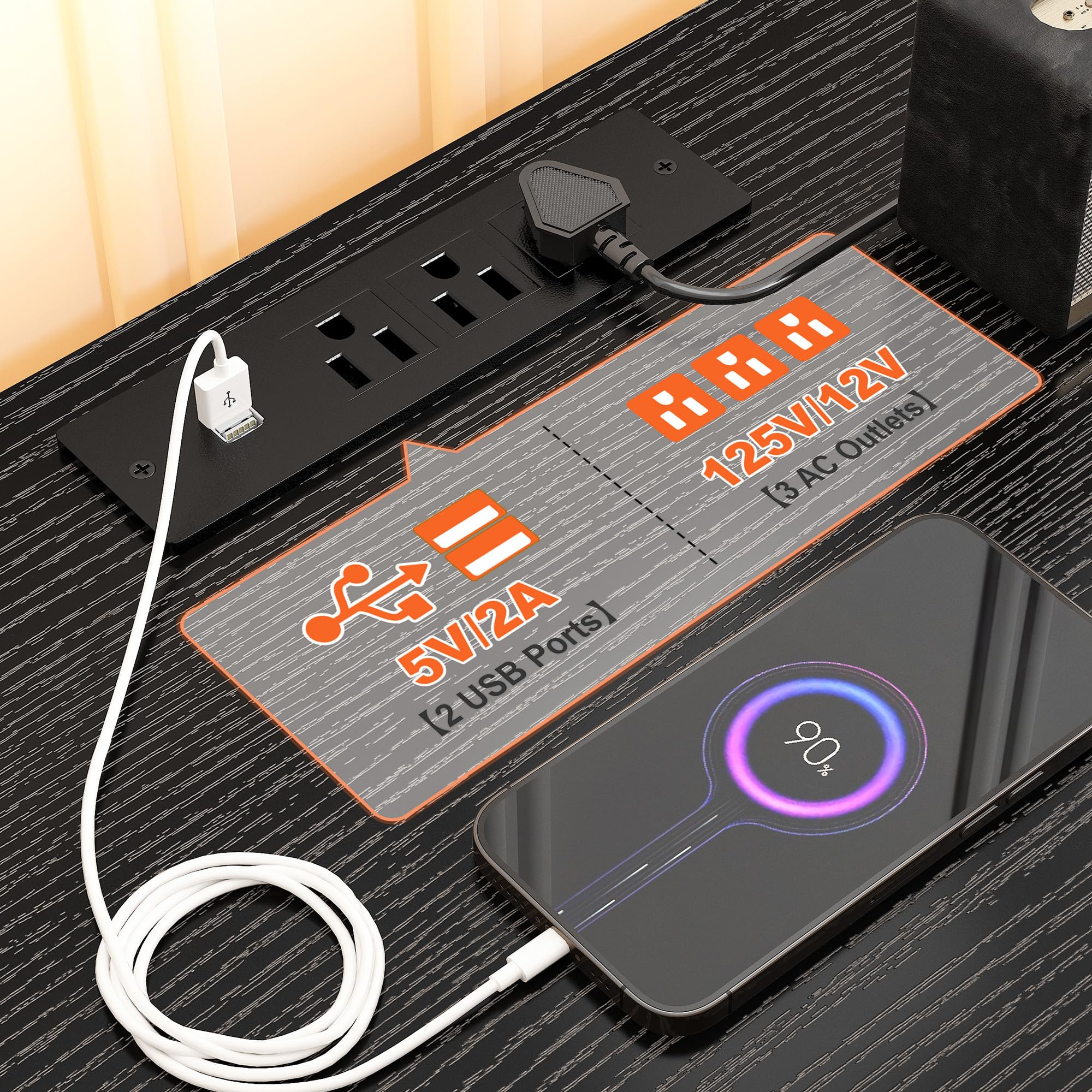 Built in USB ports and AC outlets on charging area