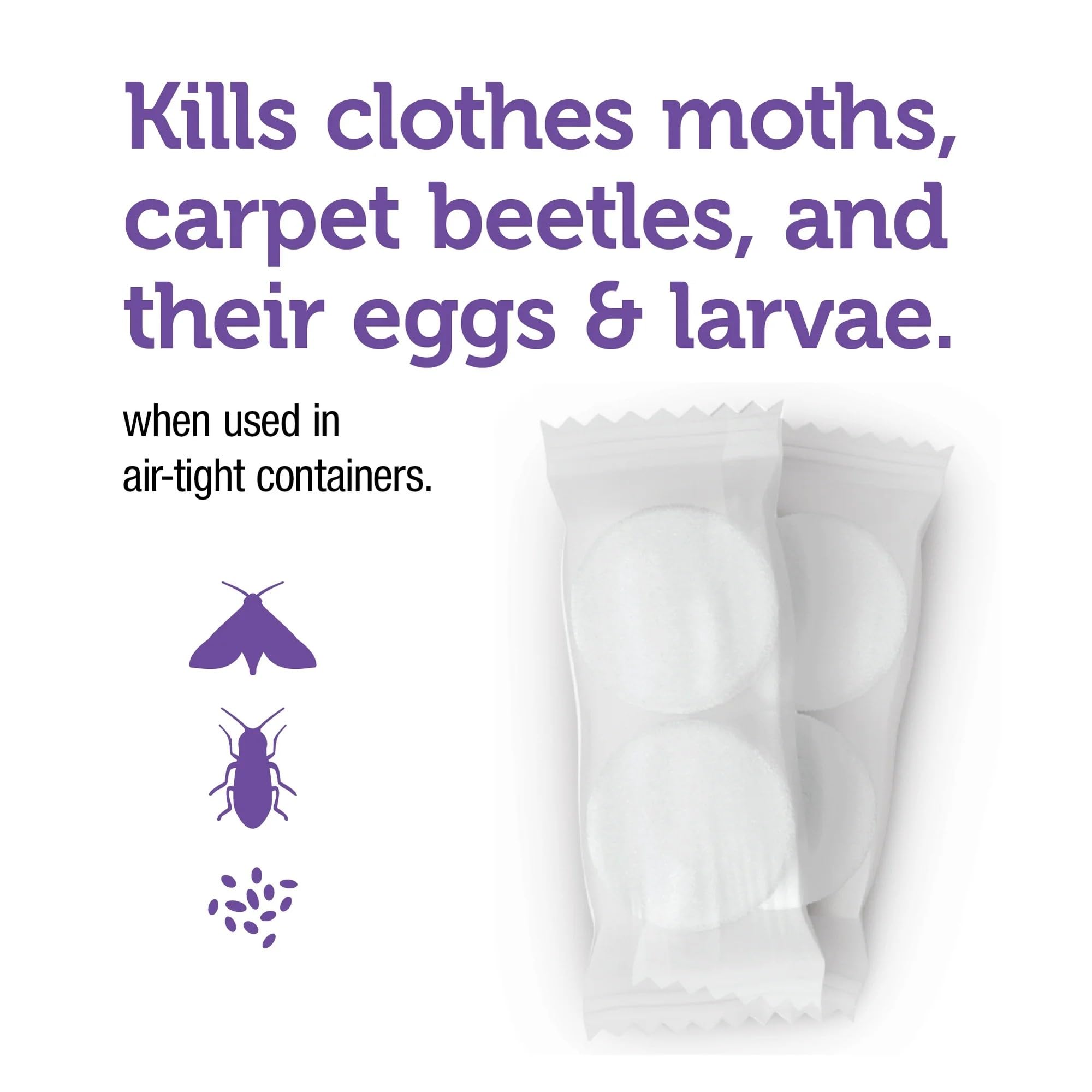 Single-use moth killer packet for closet use