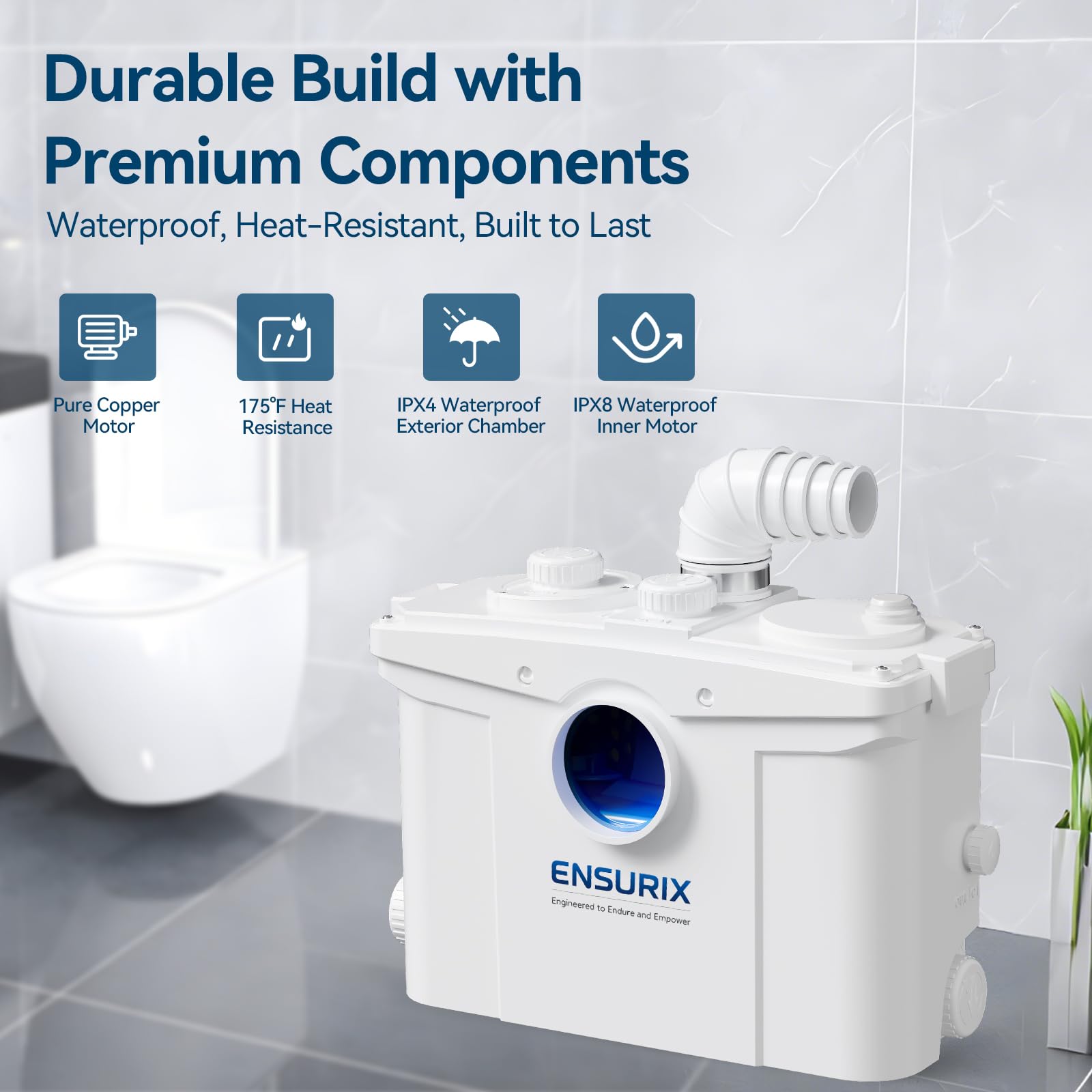 Basement macerator pump for toilet sink laundry