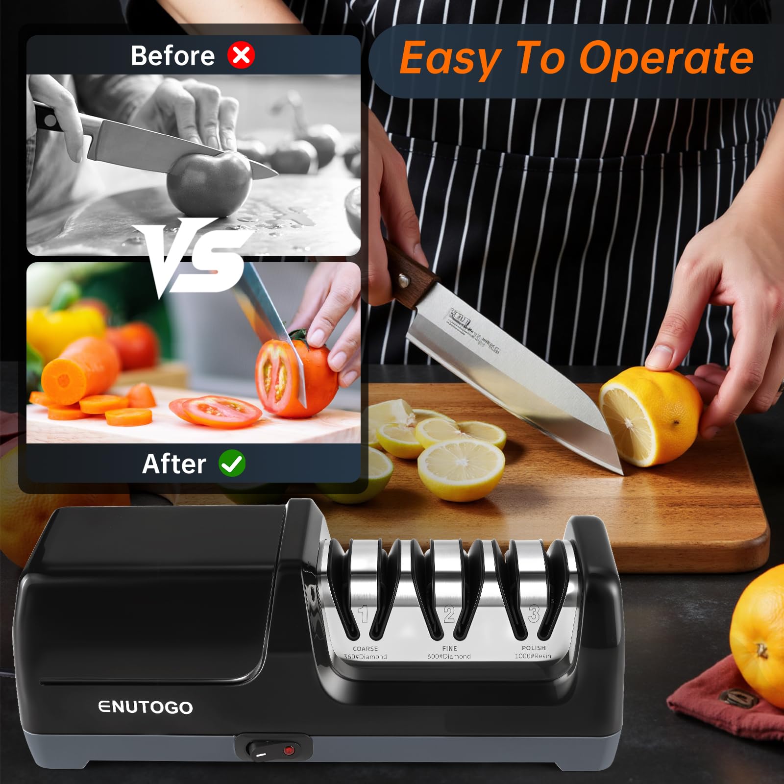 Removable magnetic chip box on Enutogo Knife Sharpener