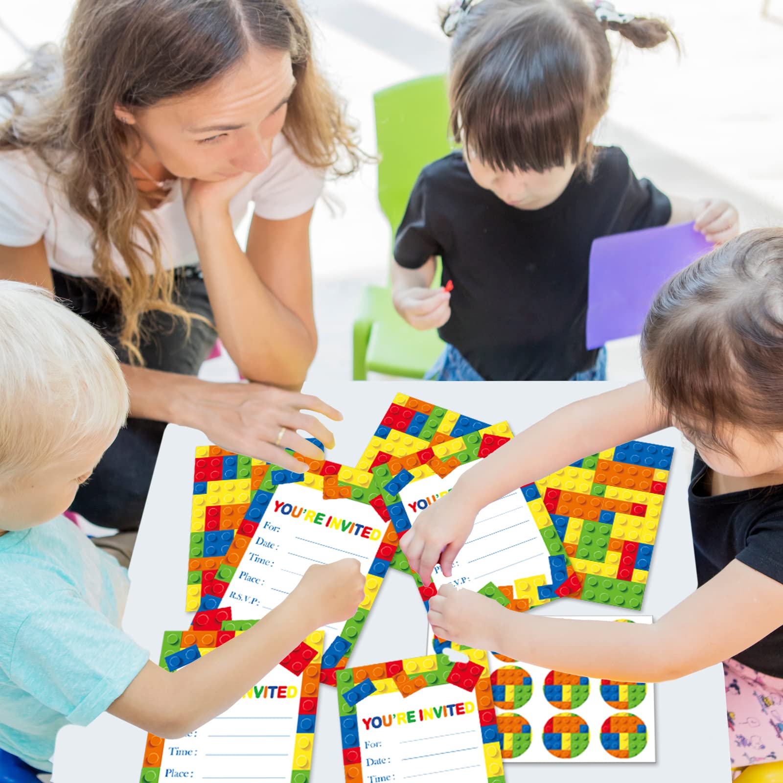 Envelopes included with building blocks invitations