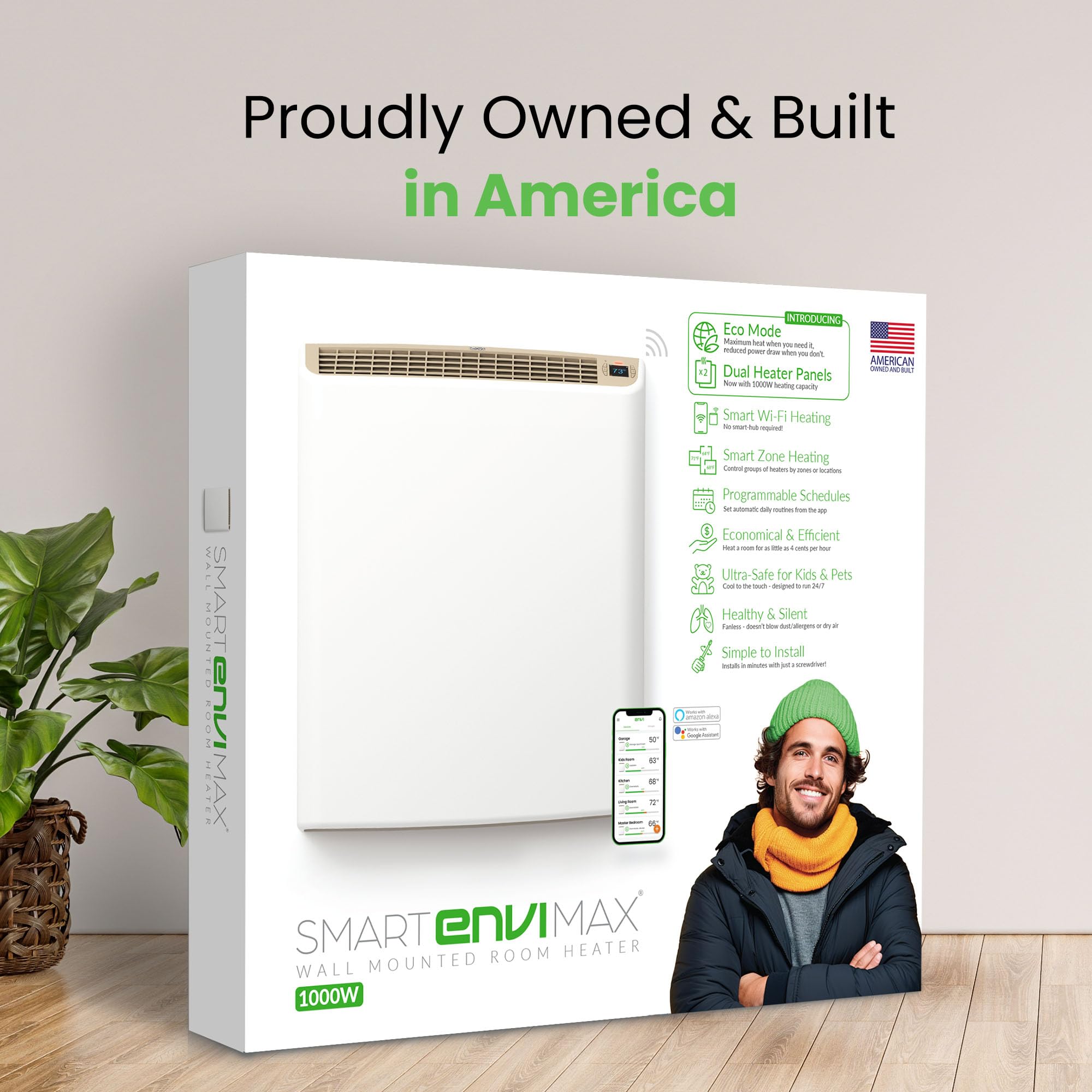 Envimax wifi plug-in heater with cord storage