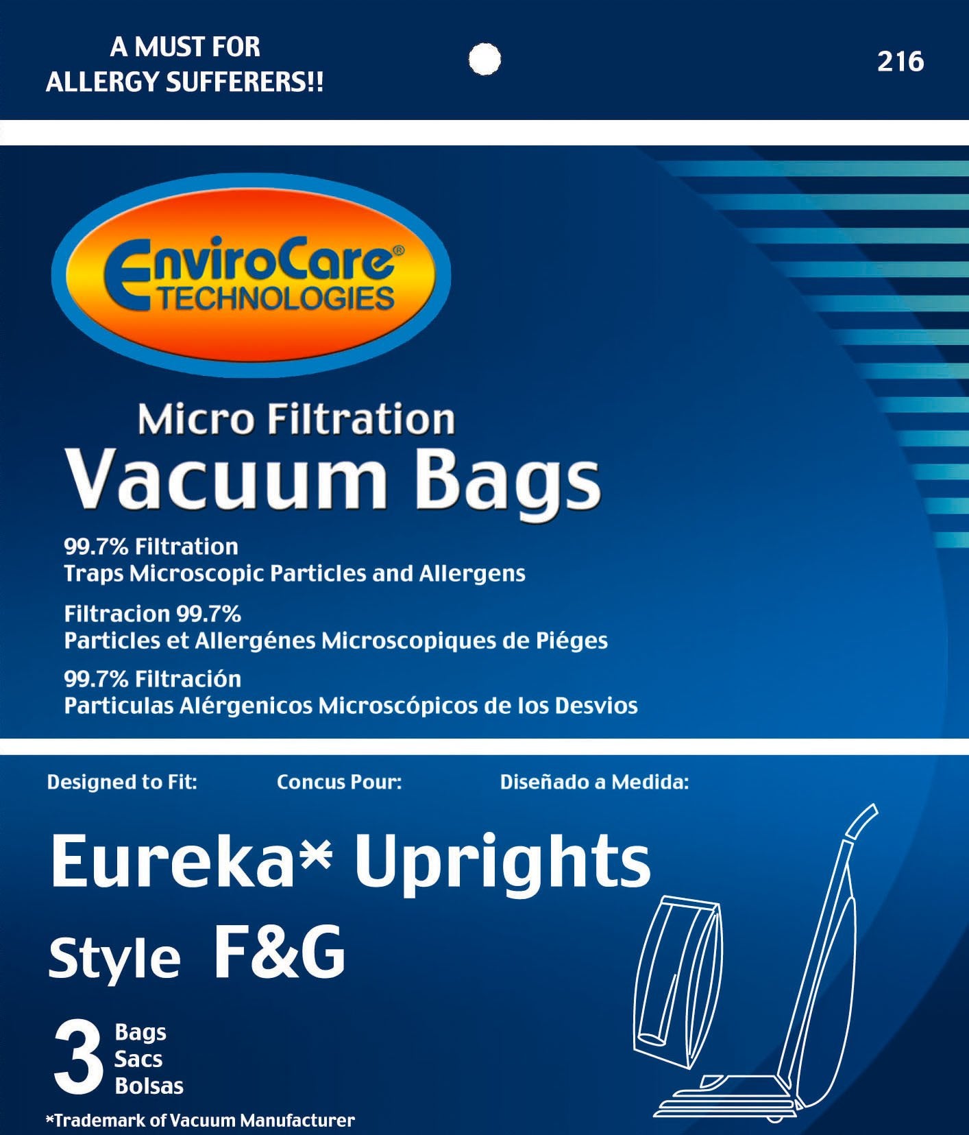 EnviroCare vacuum bags 3 pack compatible with Eureka Uprights