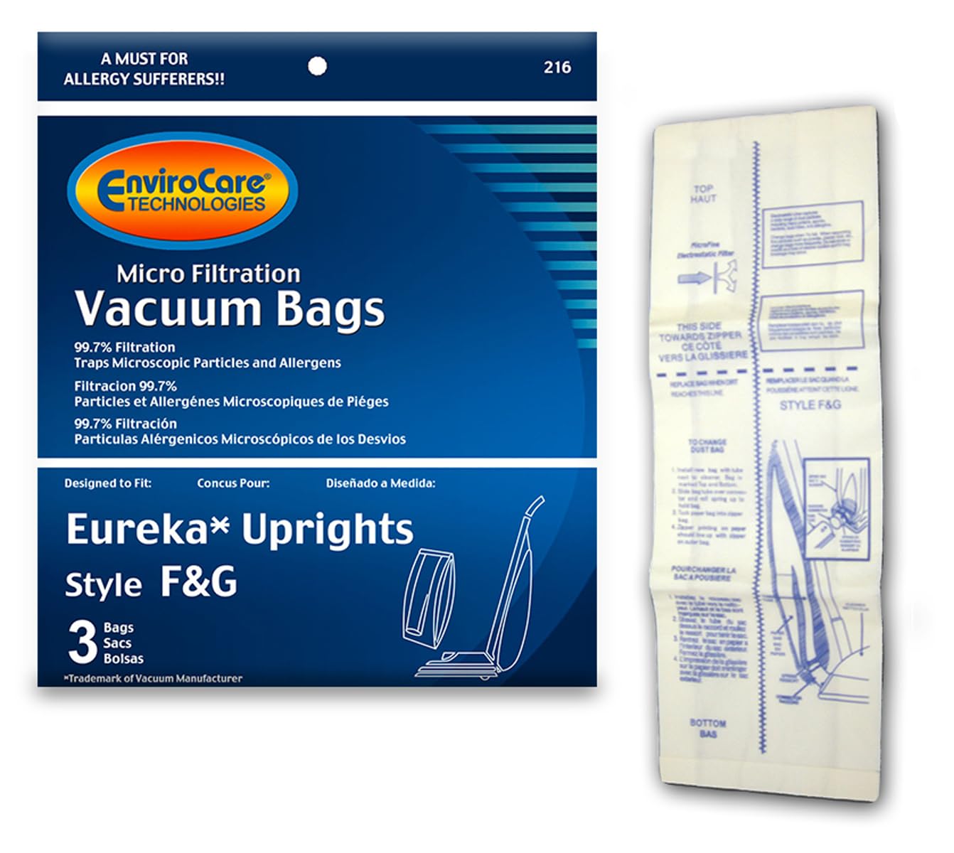 EnviroCare replacement micro filtration vacuum bags for Eureka F&G Uprights