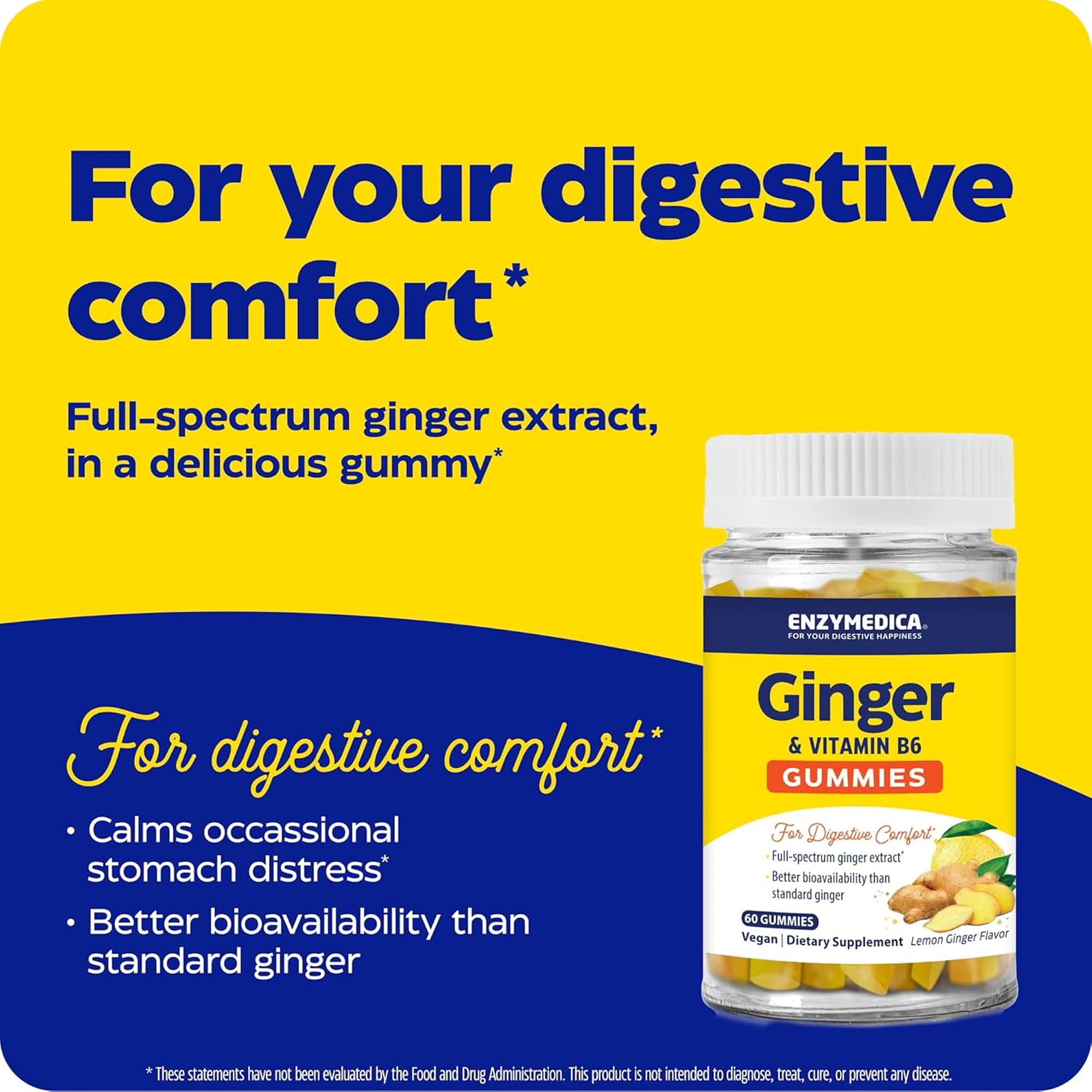 Vegan lemon ginger flavor gummies adults Enzymedica