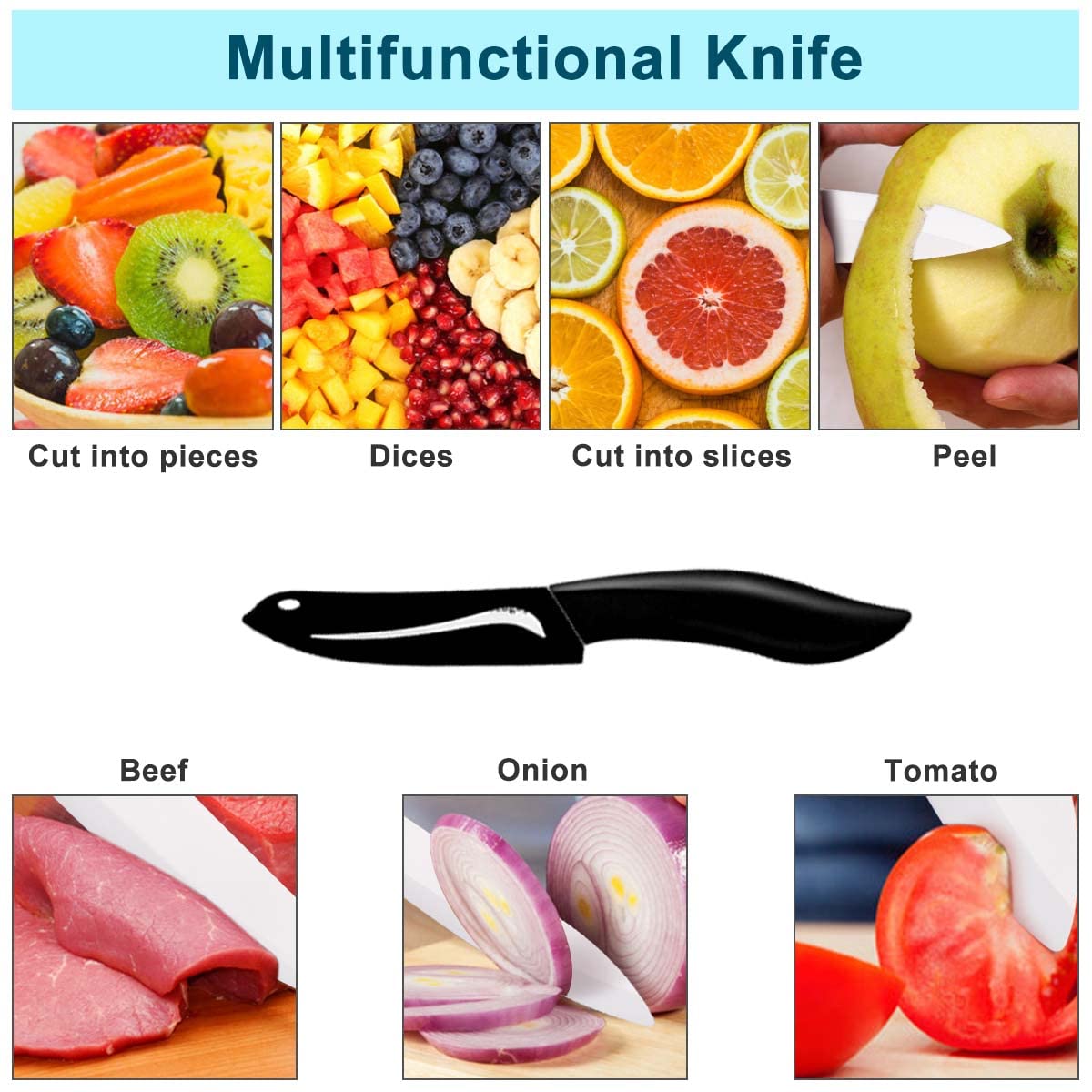Eocogup Ceramic Knife 4 inch blade black