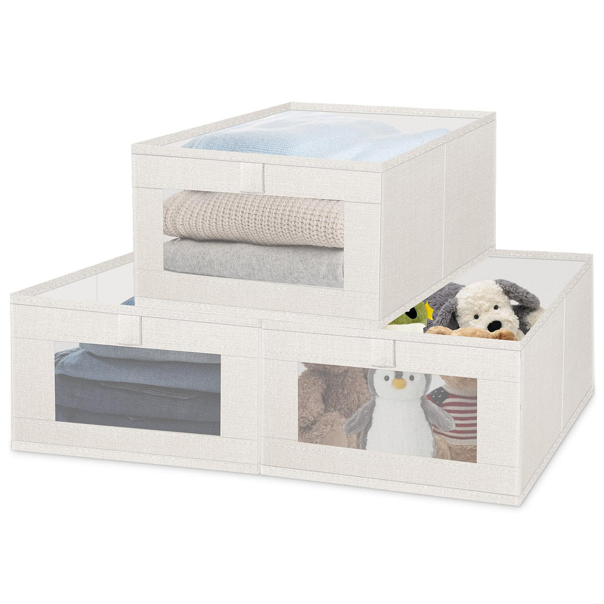 EOXMYXK 3 pack linen storage bins with clear window