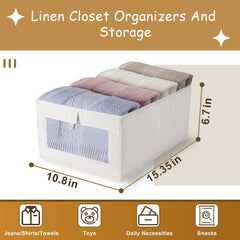 Beige linen storage bin with clear panel for visibility