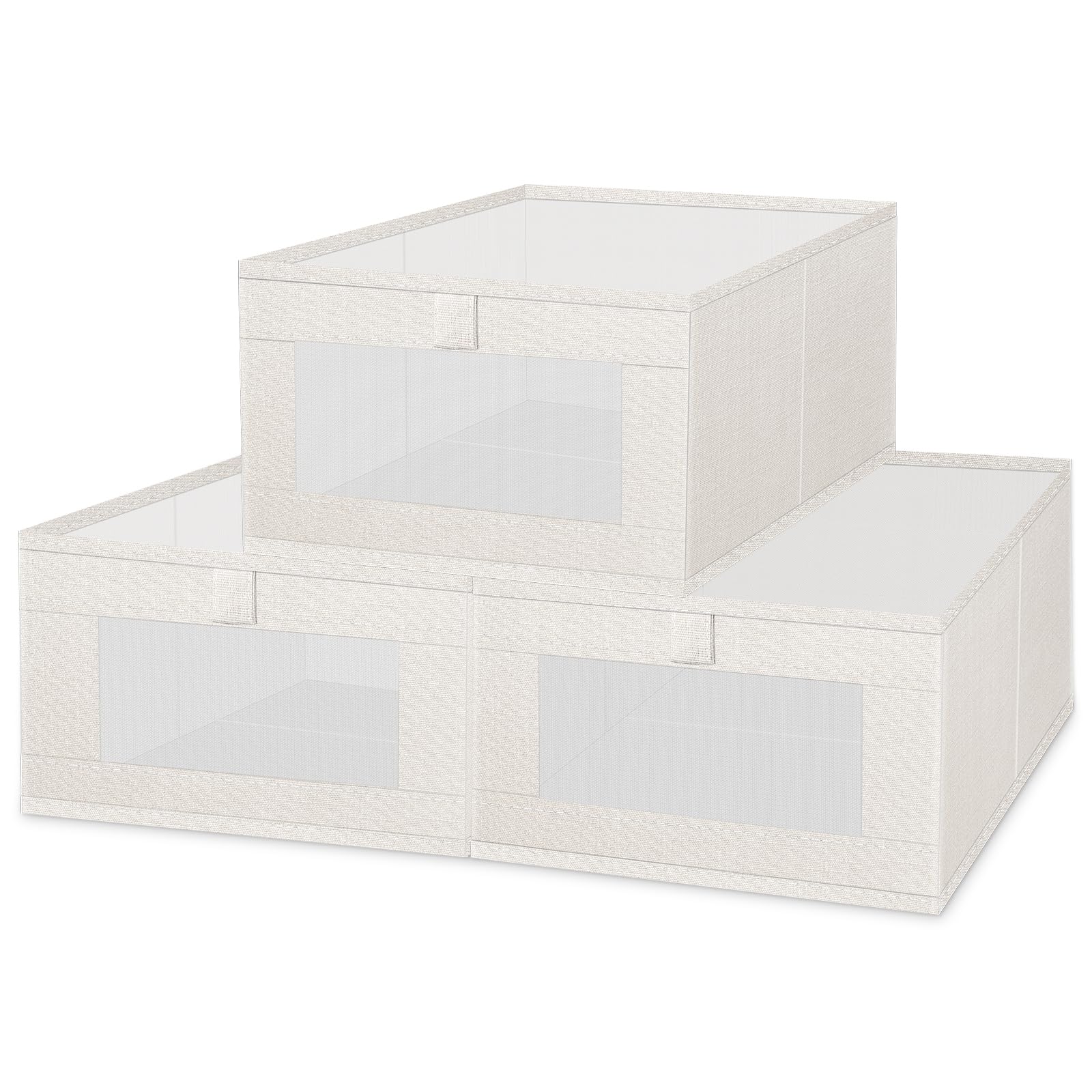Foldable fabric closet organizer beige linen storage bin