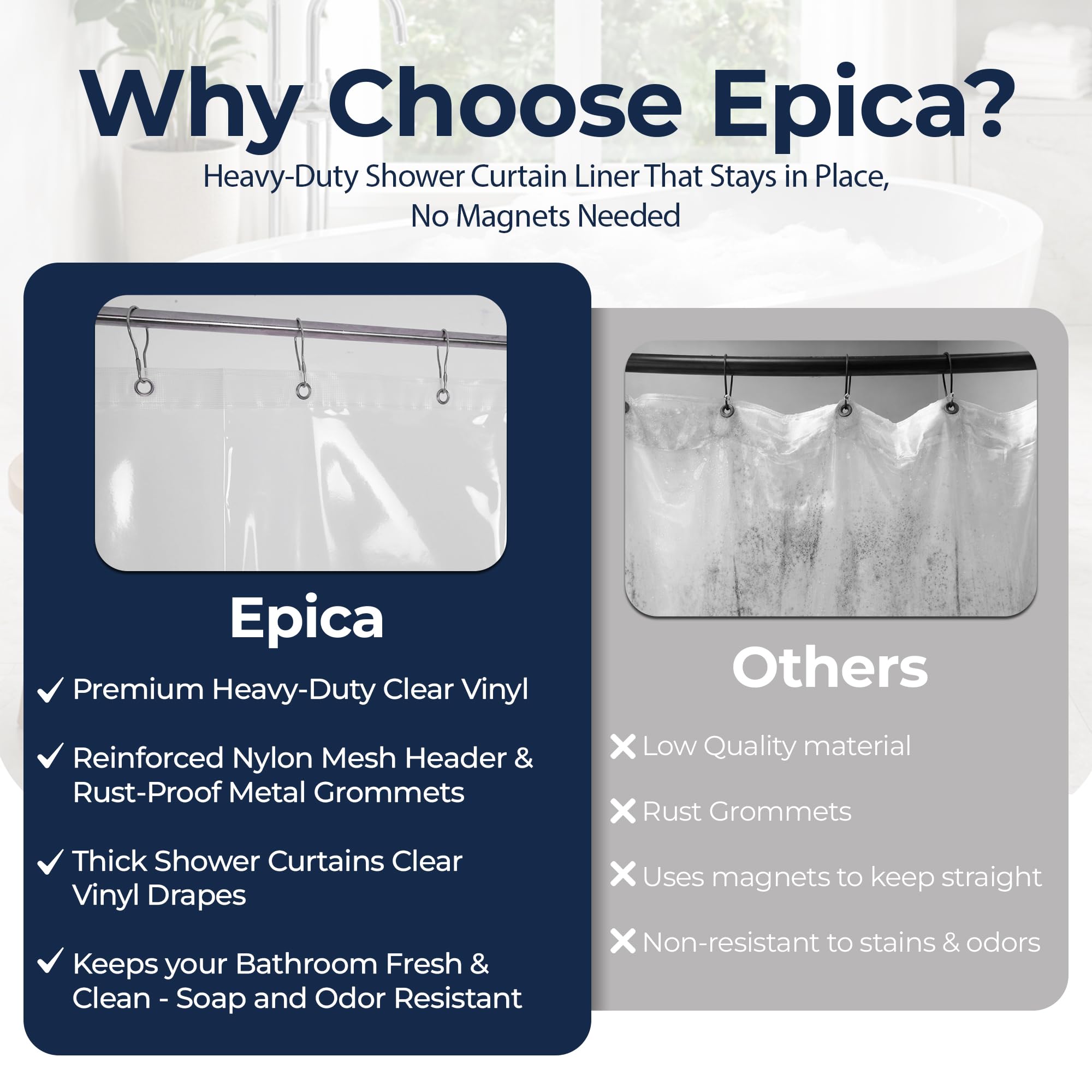 Epica 72x72 clear shower liner packaging