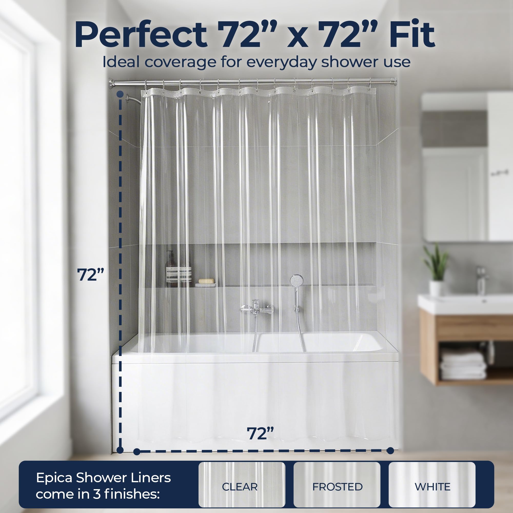 Heavy duty clear vinyl Epica shower liner