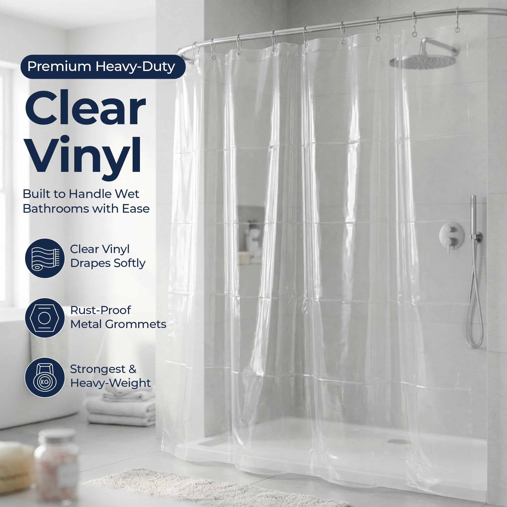 Epica waterproof clear vinyl shower curtain liner