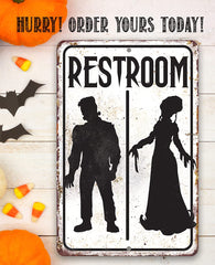 Frankenstein Restroom sign 12x18 size option shown