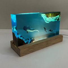 Epoxy resin tabletop art lamp showing deep sea scene