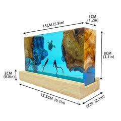 Epoxy resin and wood night light with warm glow