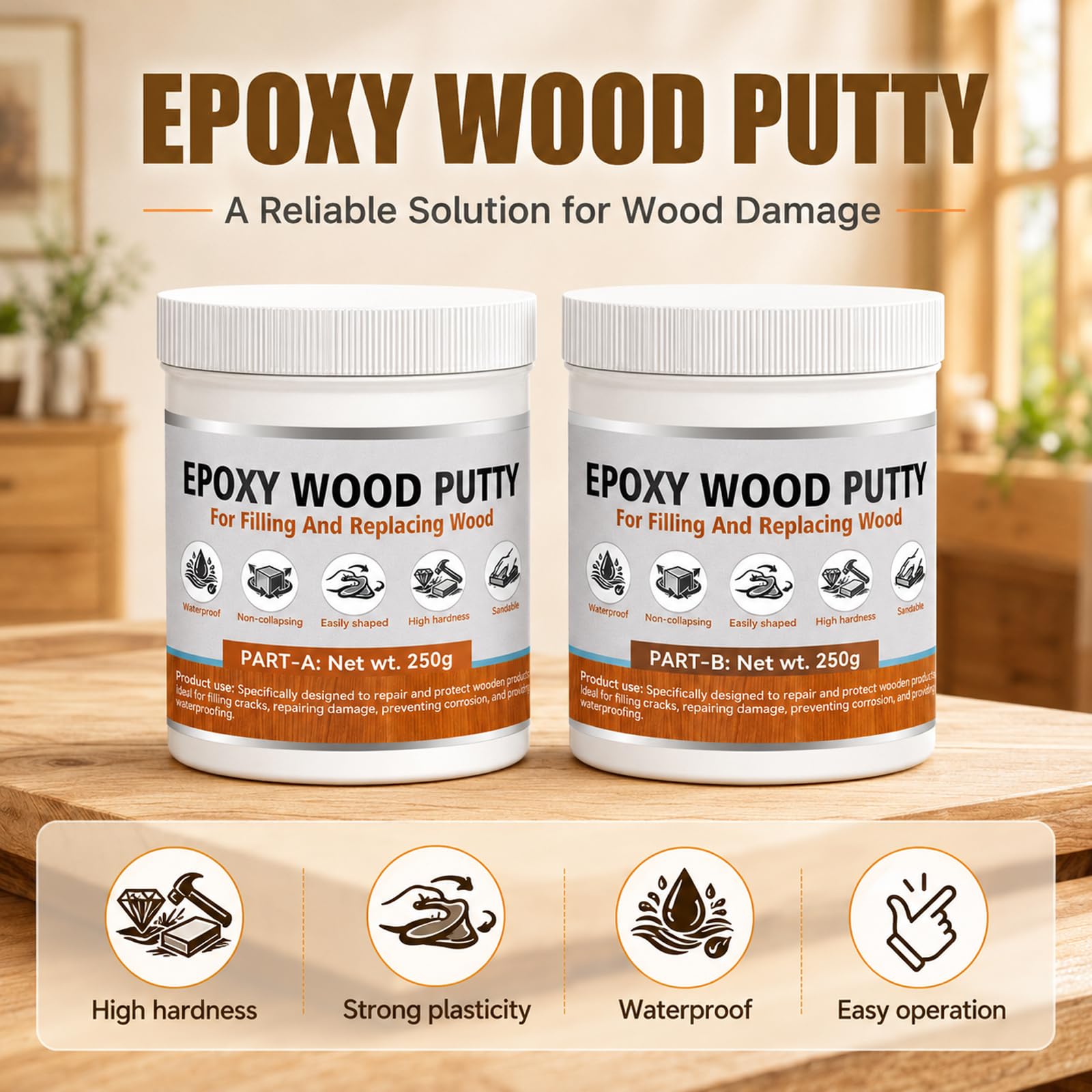 2-Part epoxy wood repair kit with hardener