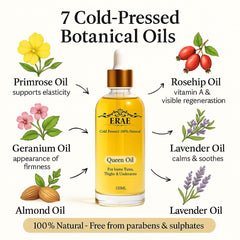 Erae Queen Oil 4 oz body oil label close up