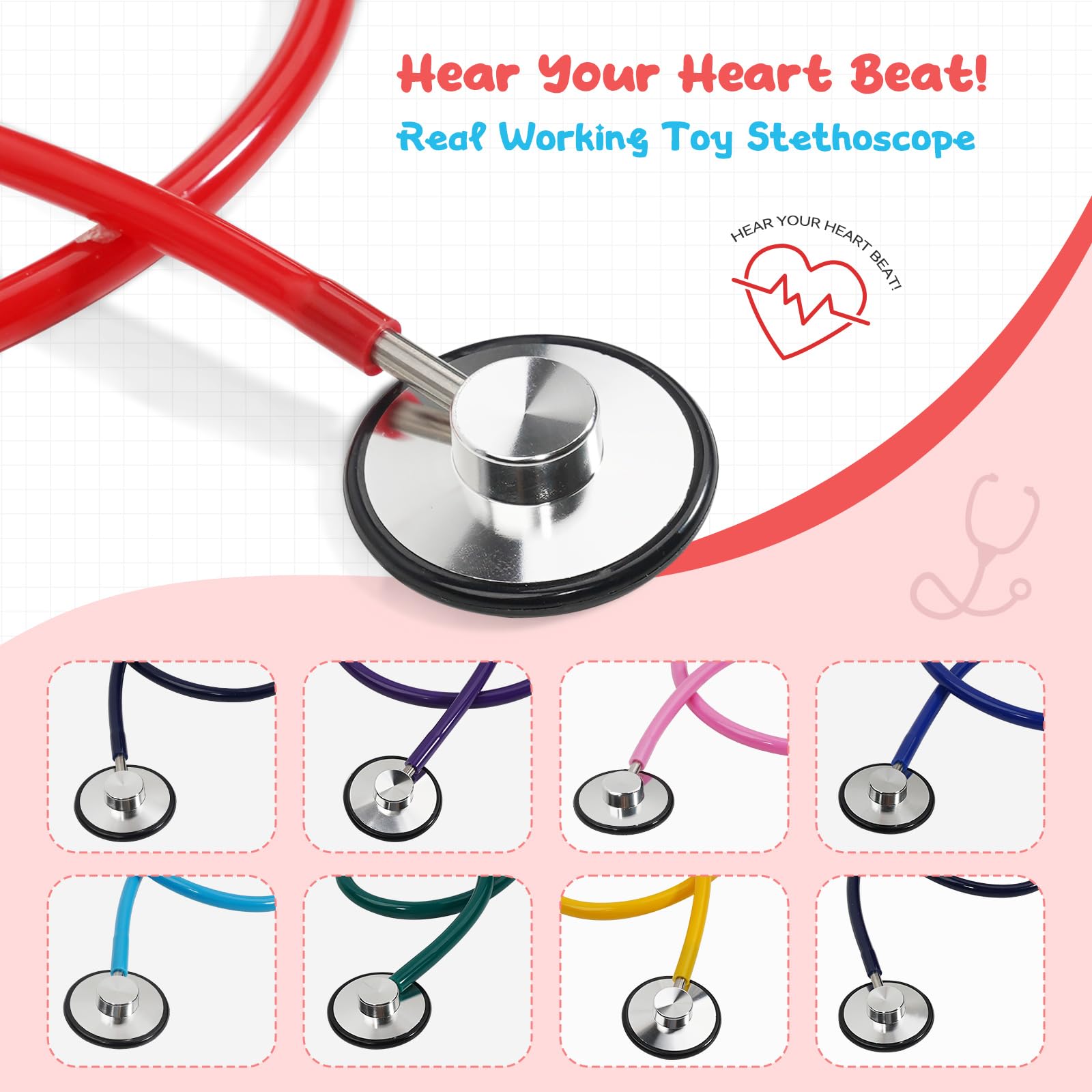ERDOGLY pink stethoscope toy for kids pretend play