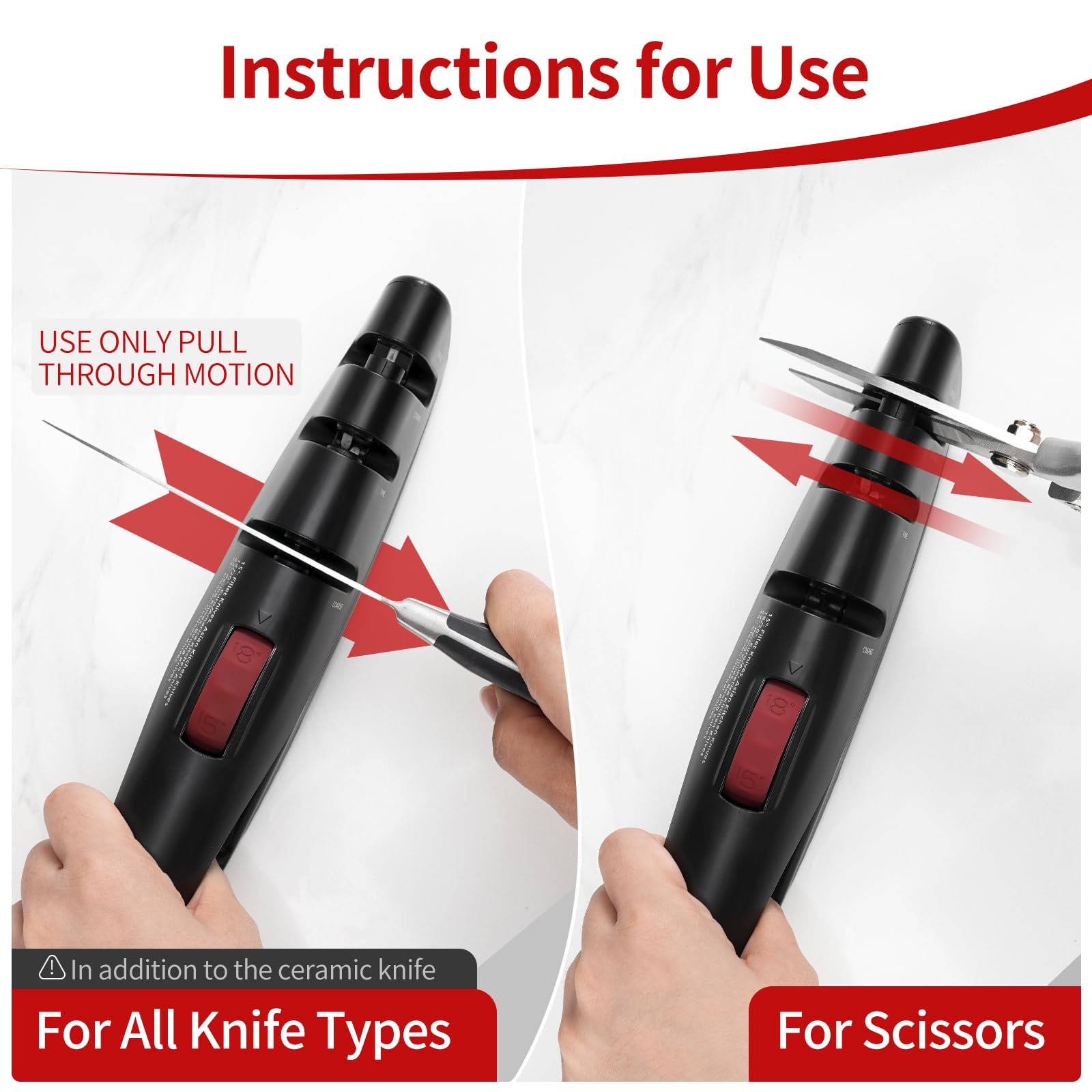 ergonomic handheld knife sharpener with angled slots