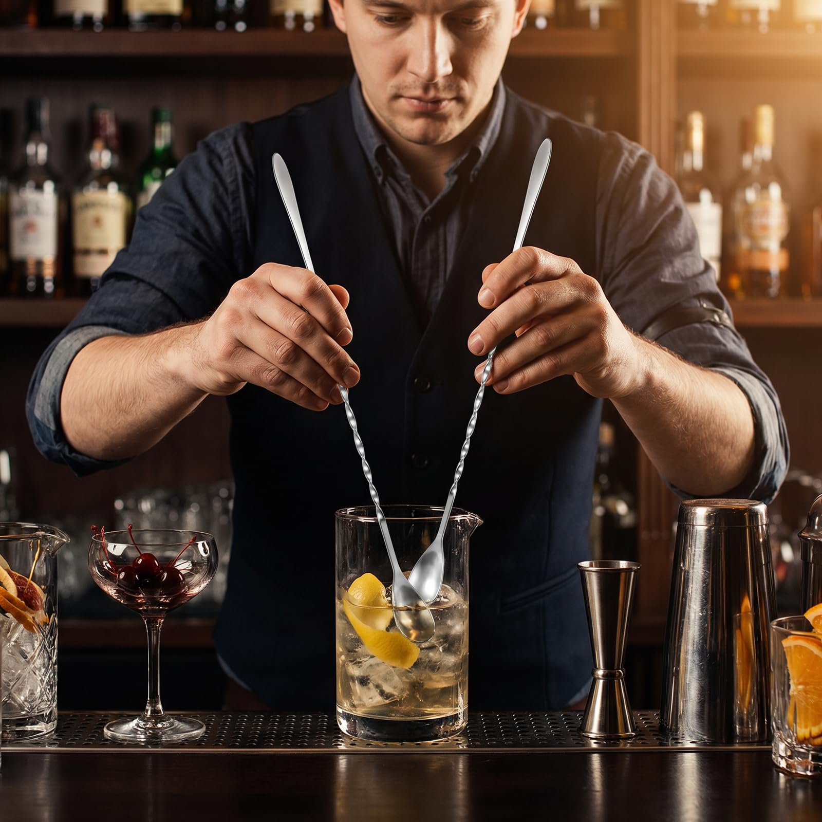 ergonomic long handle stirring spoon for home bar