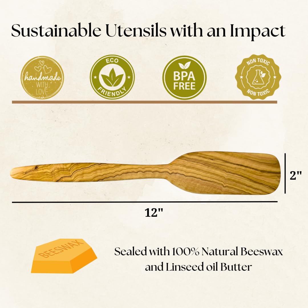 Ergonomic olive wood spurtle for stirring and scraping