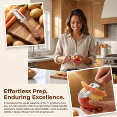 Ergonomic wooden handle peeler for fruits and vegetables